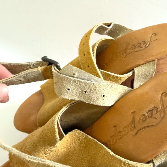 Free People Ankle Strap Wood Chunky Suede Leather Clogs - Picture 6 of 8